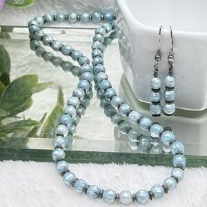Delicate Blue Fresh Water Pearl Necklace and Earring Set